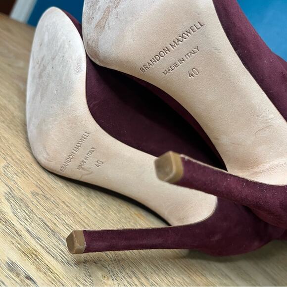 Brandon Maxwell Suede Knee High Stiletto Boots Burgundy Maroon Women’s 40/10 - Picture 12 of 12